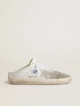 Super-Star Sabot LTD pentru femei, cu stea din piele de căprioară gri și cristale Swarovski