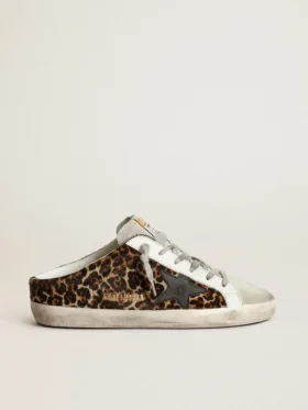 Super-Star Sabot pentru femei din piele de ponei cu imprimeu leopard și stea neagră