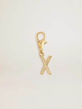 Talisman în formă de literă X din alamă aurie cu cristale