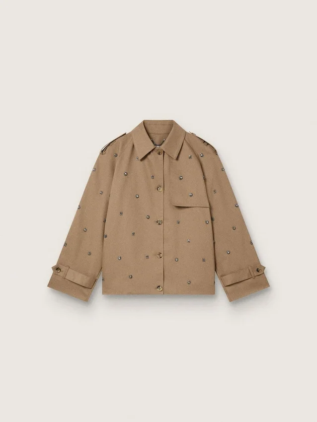 Trench oversized pentru femei cu cristale