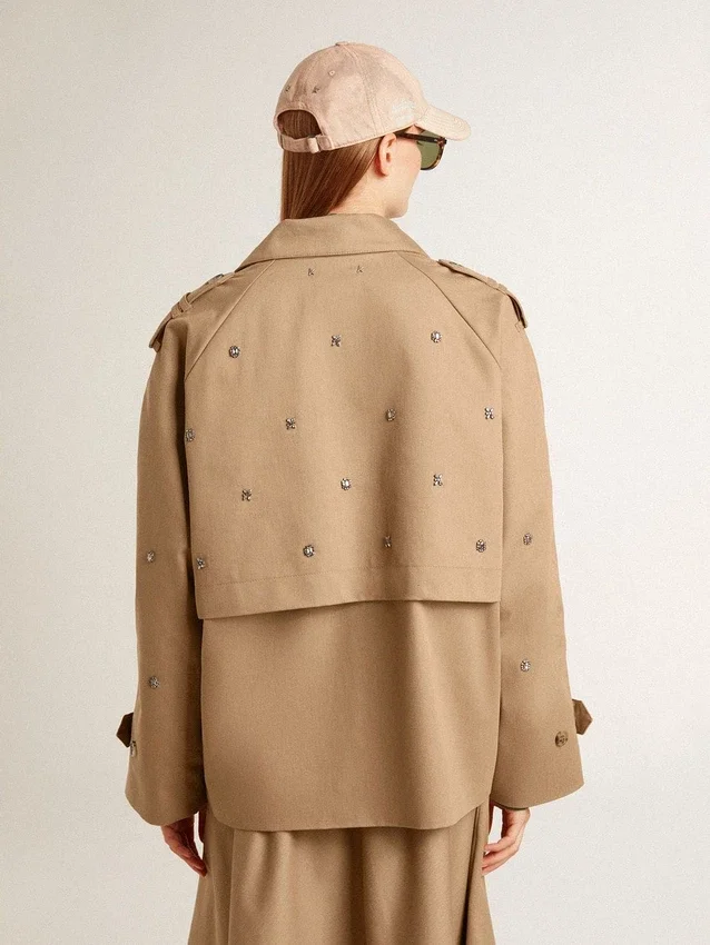 Trench oversized pentru femei cu cristale