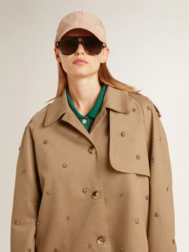 Trench oversized pentru femei cu cristale