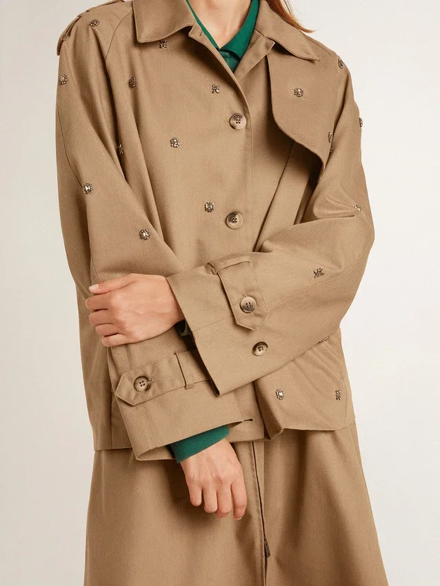 Trench oversized pentru femei cu cristale