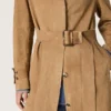 Trench pentru femei cu curele, din piele de căprioară de culoare nisip