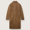 Trench unisex din twill cerat maro cu detalii din piele
