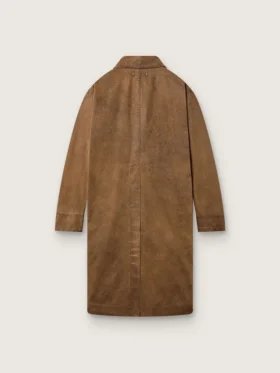 Trench unisex din twill cerat maro cu detalii din piele