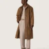 Trench unisex din twill cerat maro cu detalii din piele