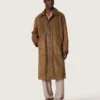 Trench unisex din twill cerat maro cu detalii din piele