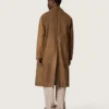 Trench unisex din twill cerat maro cu detalii din piele