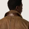 Trench unisex din twill cerat maro cu detalii din piele