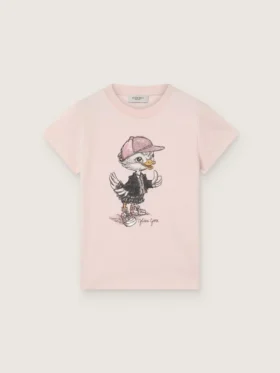 Tricou „Journey” pentru fete, din jersey de bumbac roz, cu imprimeu digital al mascotei