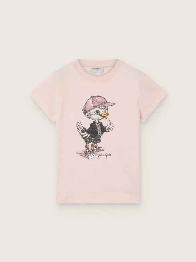 Tricou „Journey” pentru fete, din jersey de bumbac roz, cu imprimeu digital al mascotei