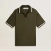Tricou polo pentru bărbați din jersey verde militar, cu broderie