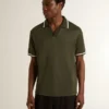 Tricou polo pentru bărbați din jersey verde militar, cu broderie