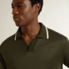 Tricou polo pentru bărbați din jersey verde militar, cu broderie