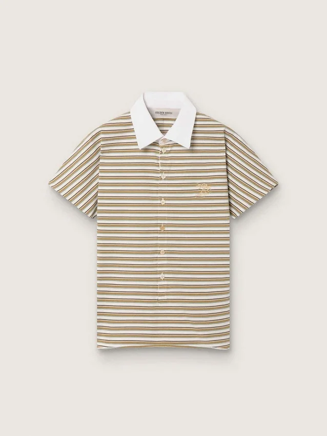 Tricou polo pentru femei din jersey cu dungi și guler în contrast