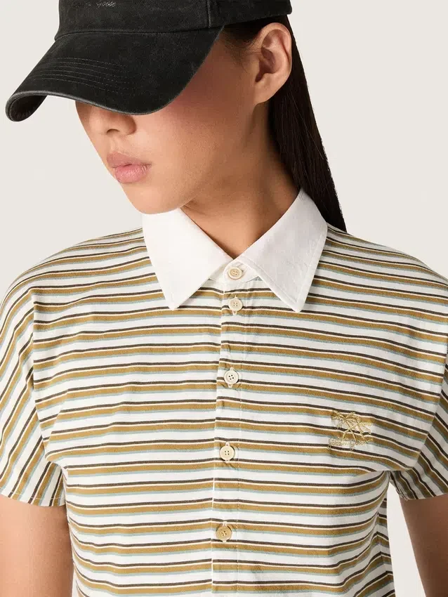 Tricou polo pentru femei din jersey cu dungi și guler în contrast