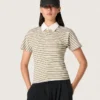 Tricou polo pentru femei din jersey cu dungi și guler în contrast