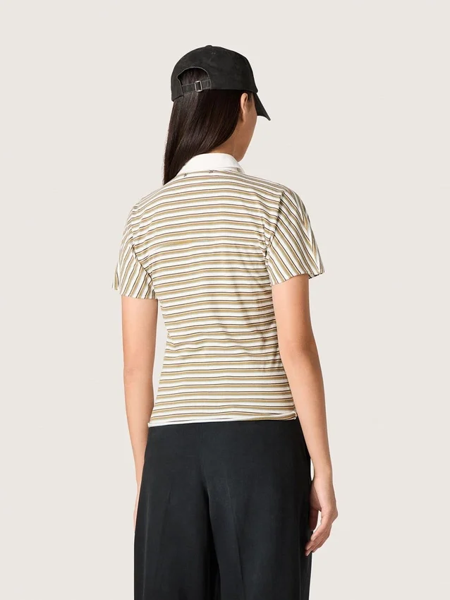 Tricou polo pentru femei din jersey cu dungi și guler în contrast