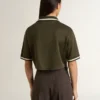 Tricou polo scurt pentru femei din jersey verde militar cu broderie