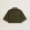 Tricou polo scurt pentru femei din jersey verde militar cu broderie