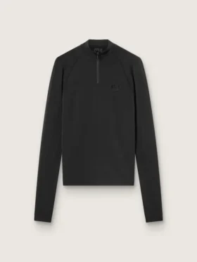 Tricou sport negru cu mâneci lungi și fermoar pentru femei
