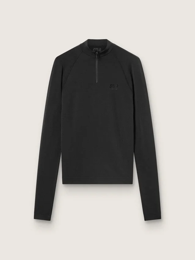 Tricou sport negru cu mâneci lungi și fermoar pentru femei