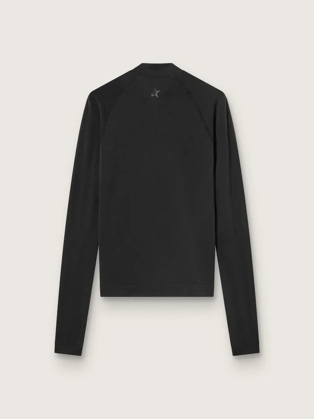 Tricou sport negru cu mâneci lungi și fermoar pentru femei