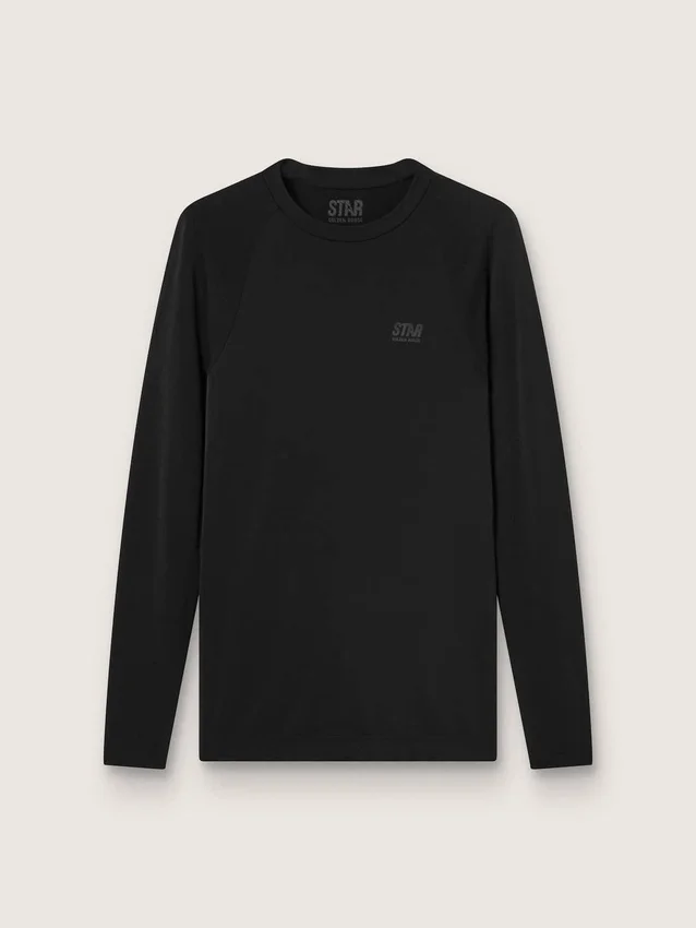 Tricou sport negru cu mâneci lungi pentru bărbați