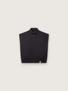Vestă pentru bărbați din twill de bumbac albastru închis, cu fermoar și etichetă cu imprimeu de steag
