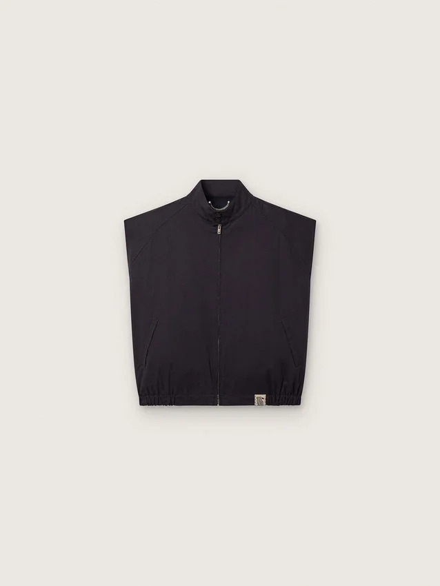 Vestă pentru bărbați din twill de bumbac albastru închis, cu fermoar și etichetă cu imprimeu de steag
