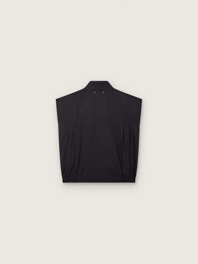 Vestă pentru bărbați din twill de bumbac albastru închis, cu fermoar și etichetă cu imprimeu de steag