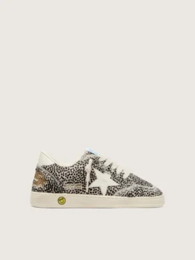 Young Ball Star din piele de ponei cu imprimeu leopard alb-negru și stea din piele crem