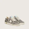 Young Ball Star din piele de ponei cu imprimeu leopard alb-negru și stea din piele crem