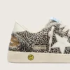 Young Ball Star din piele de ponei cu imprimeu leopard alb-negru și stea din piele crem