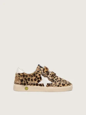 Young Ball Star din piele de ponei cu imprimeu leopard, cu stea din piele albă și bandă la călcâi