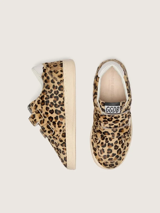 Young Ball Star din piele de ponei cu imprimeu leopard, cu stea din piele albă și bandă la călcâi